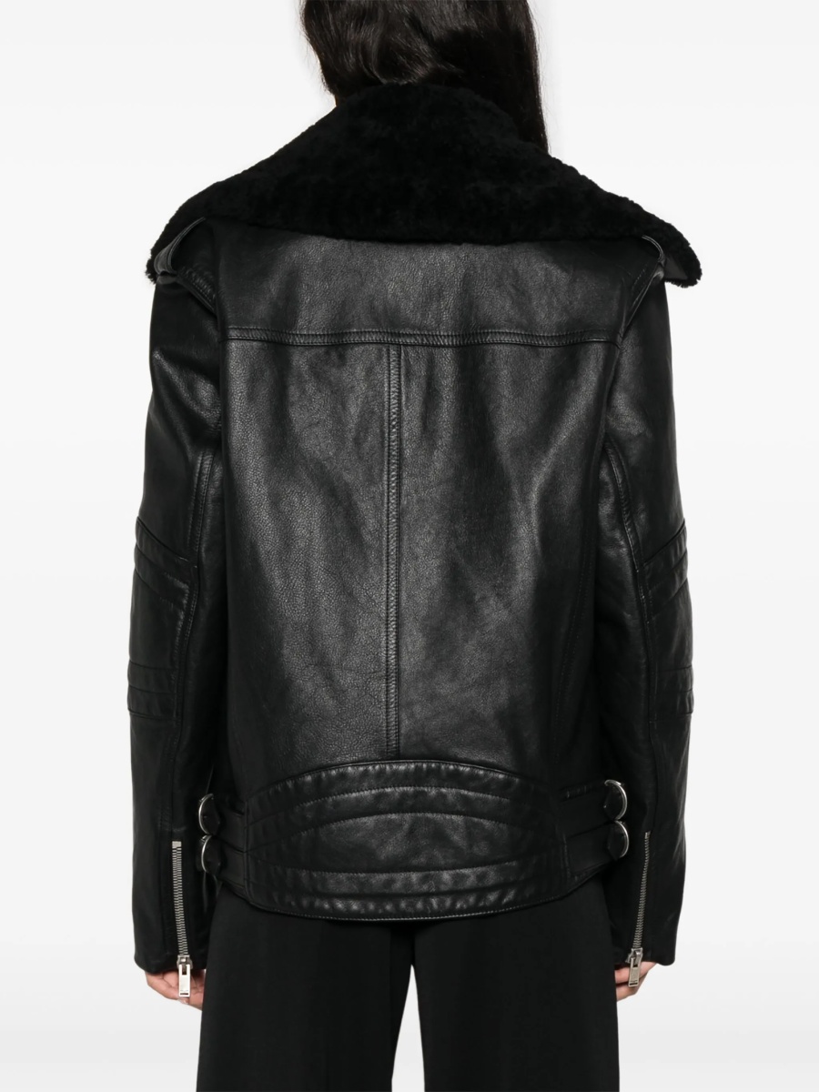 Geaca biker Saint Laurent neagra din piele si blana - Img 4