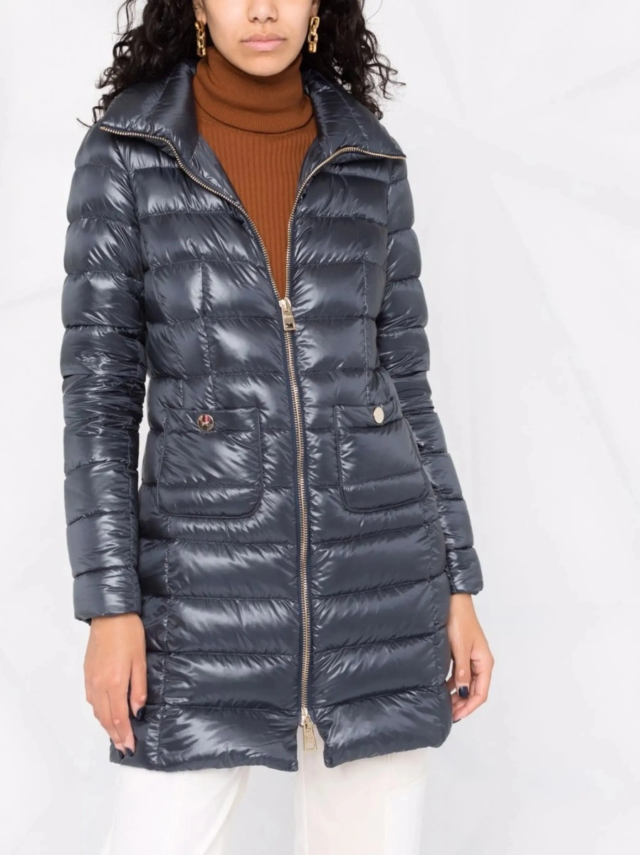 Geaca de Iarna Blue Down Jacket with Zip Closure and Two Patch Pockets in Tech Fabric for Women - Img 5