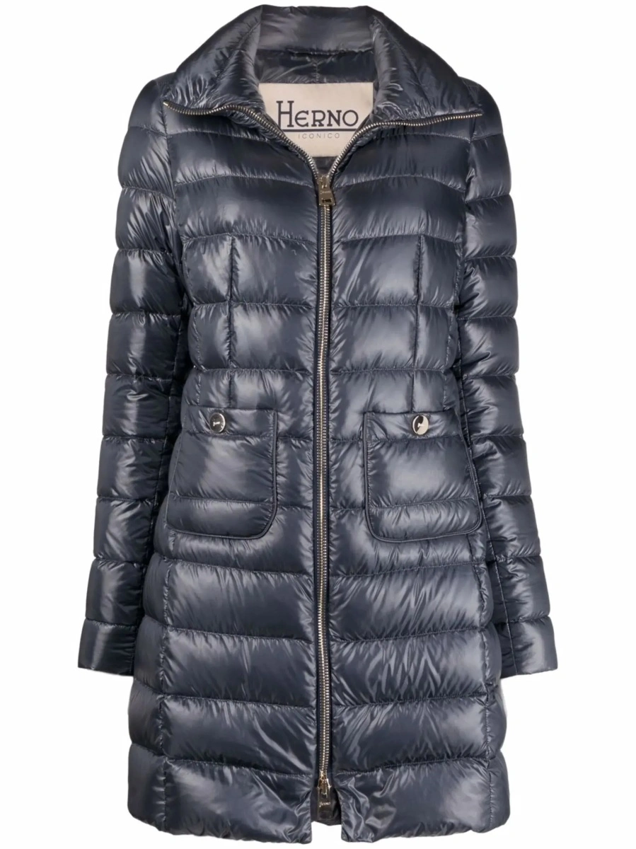 Geaca de Iarna Blue Down Jacket with Zip Closure and Two Patch Pockets in Tech Fabric for Women - Img 8
