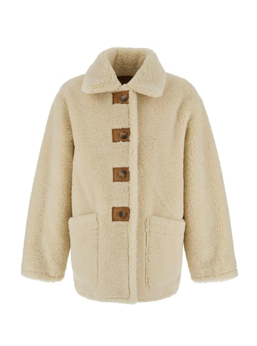 Geaca de piele DUNST bej din piele si shearling - Img 4