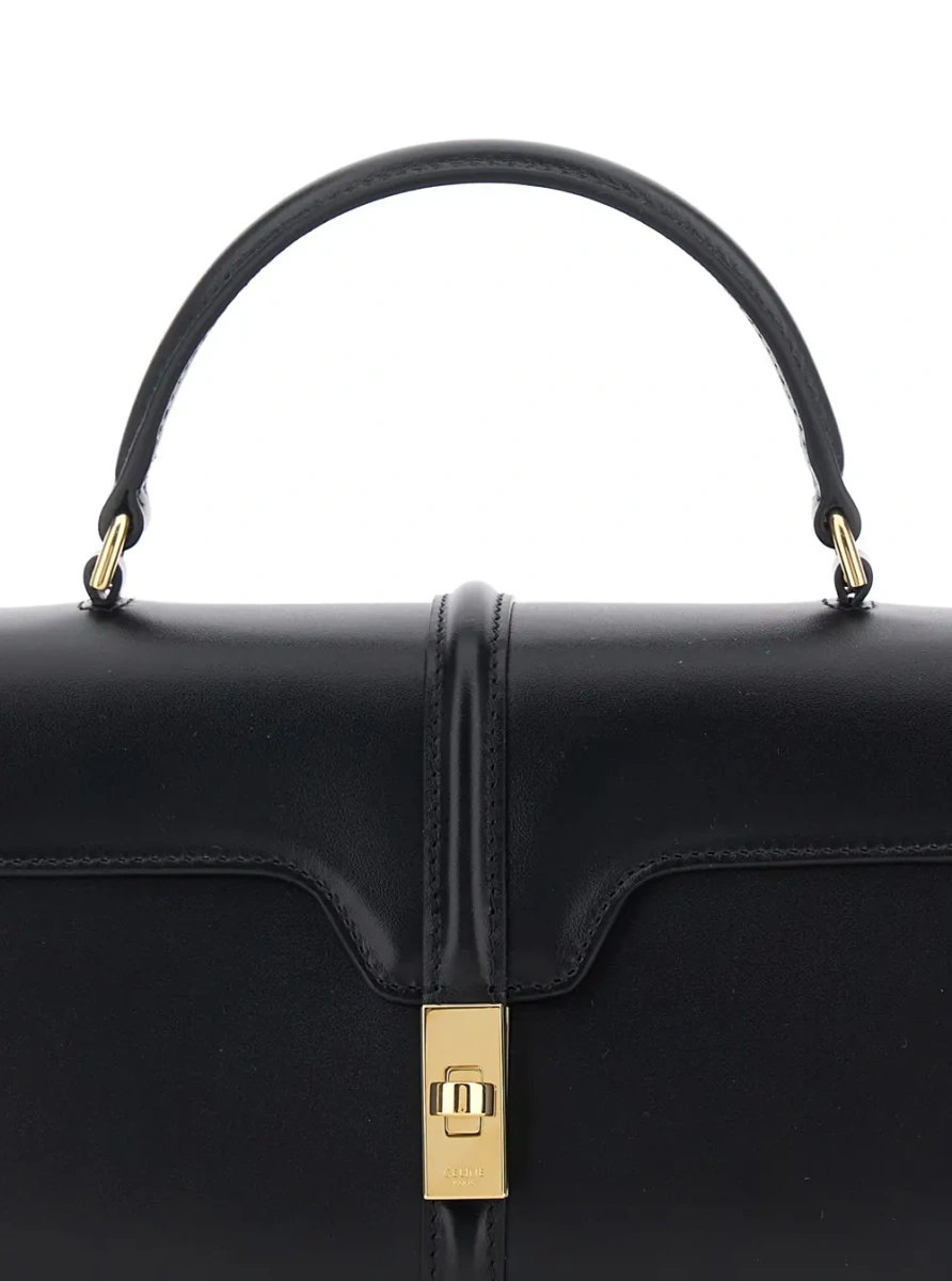 Geanta de mana '16 East West' Black Handbag with top handle and twist-lock closure in leather for women - Img 3