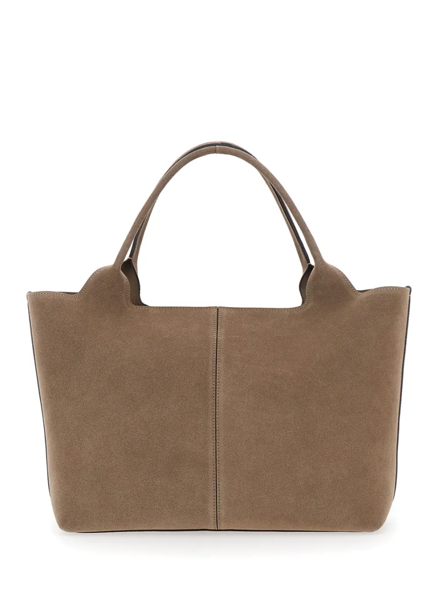 Geanta de mana Beige 'Ebr' Tote Bag with Logo Plate on the Front and Contrast Stitching in Suede for Women - Img 2