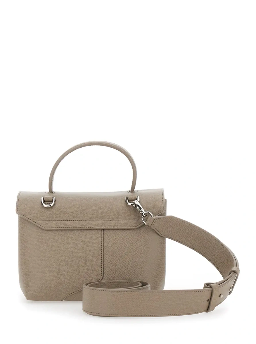 Geanta de mana Beige Handbag with adjustable and removable shoulder strap and logo lettering on the front in leather for women - Img 2