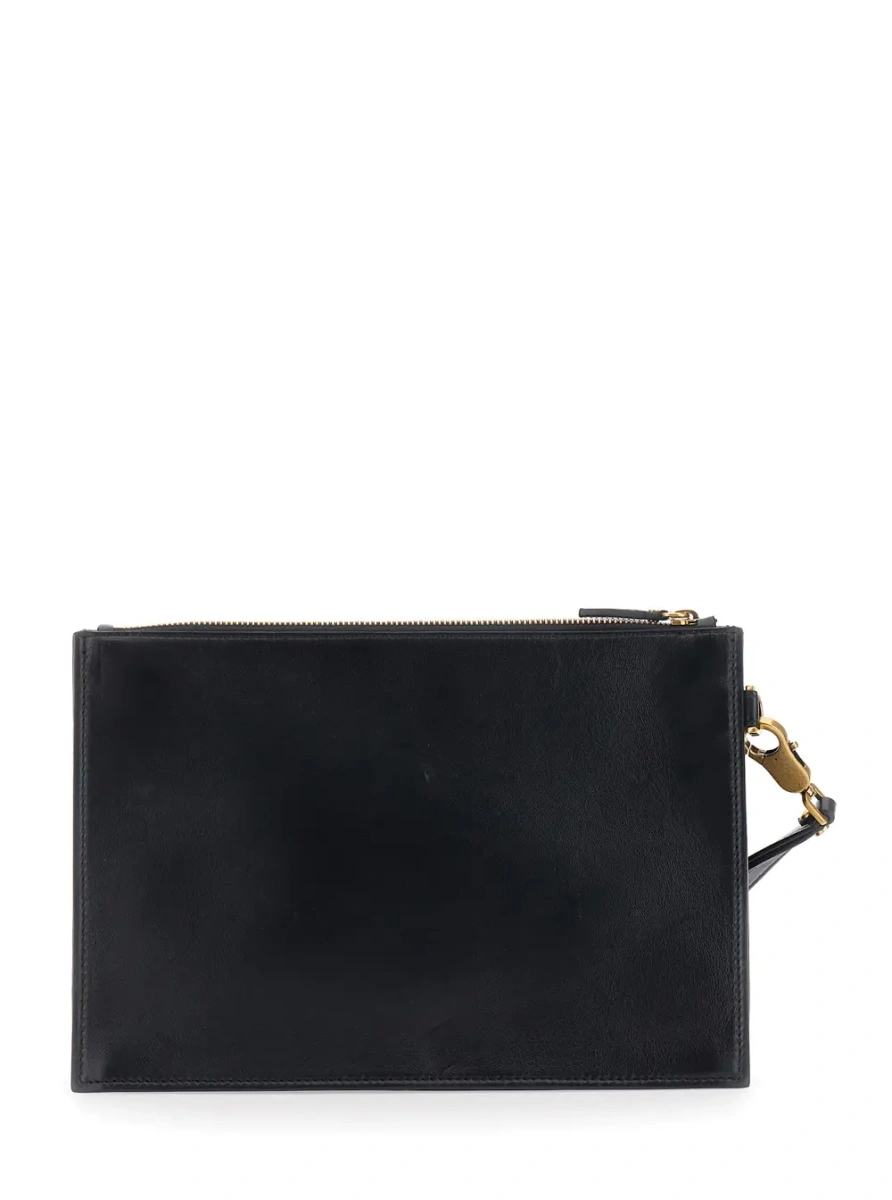Geanta de mana Black Clutch with removable wrist strap and Medusa on the front in leather for men - Img 2