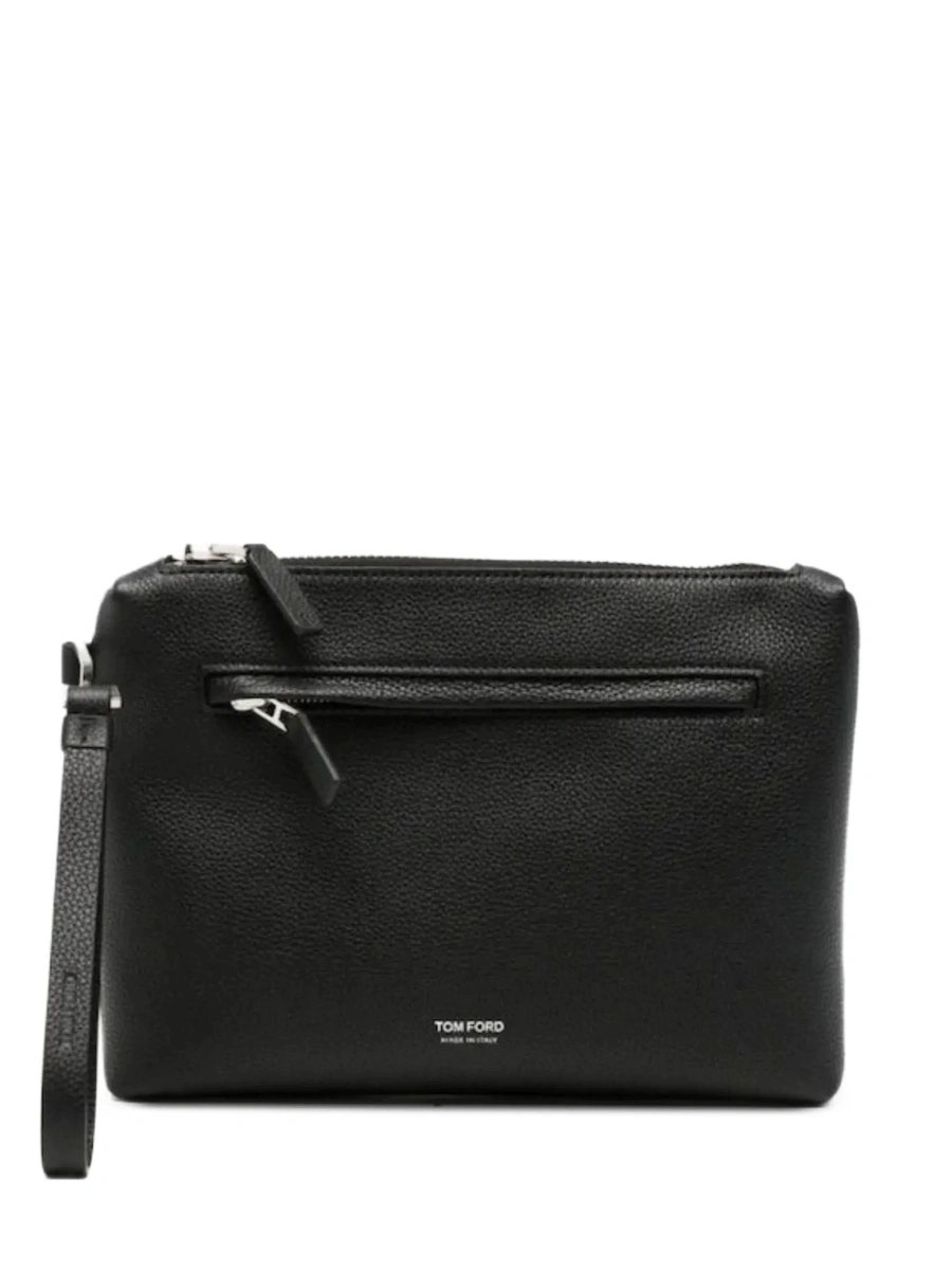 Geanta de mana Black Clutch with wrist strap and Logo lettering on the front in leather for men - Img 8