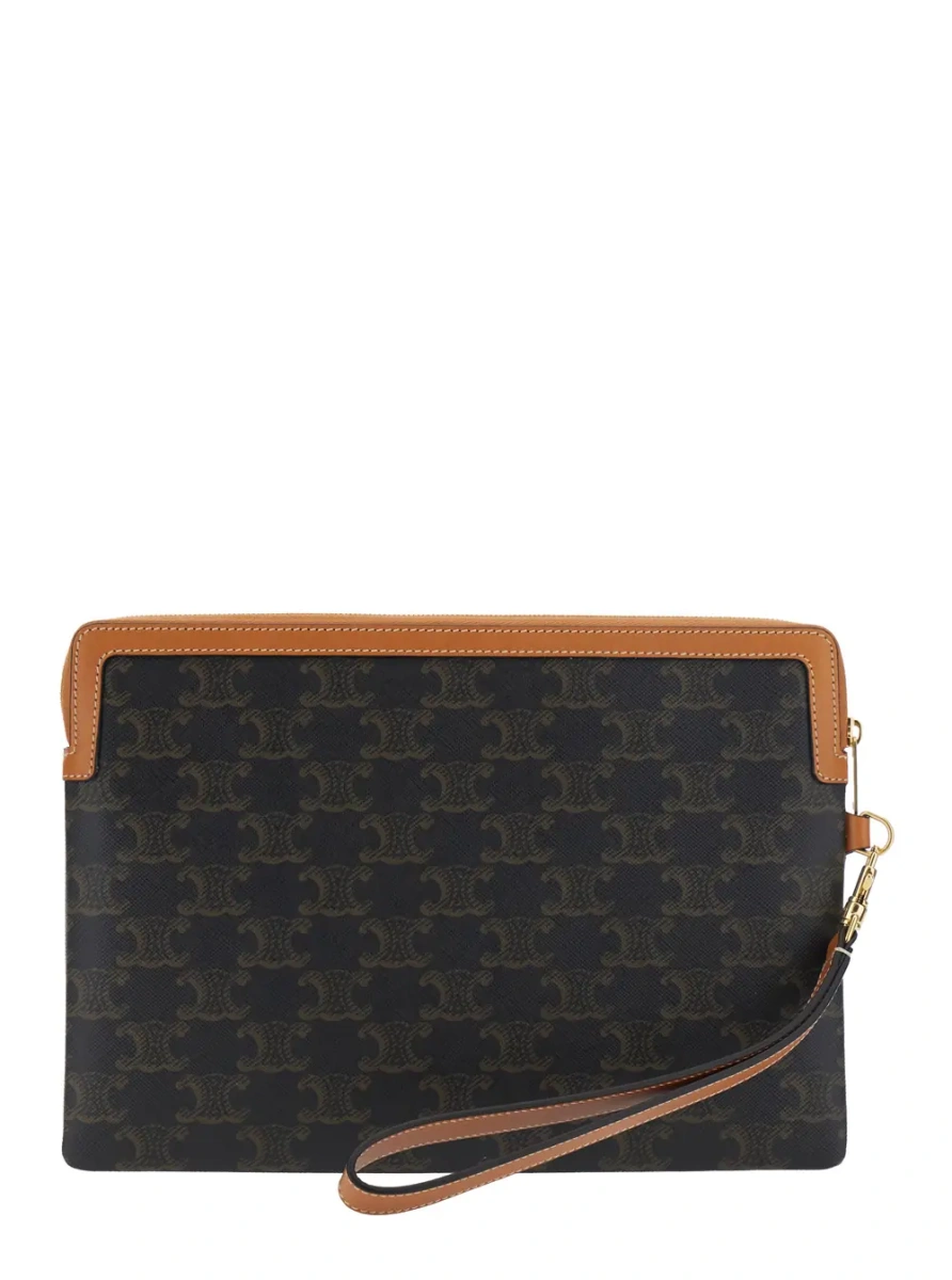 Geanta de mana Brown Pouch with strap with Triomphe and all-over Logo lettering in Triomphe canvas for women - Img 2