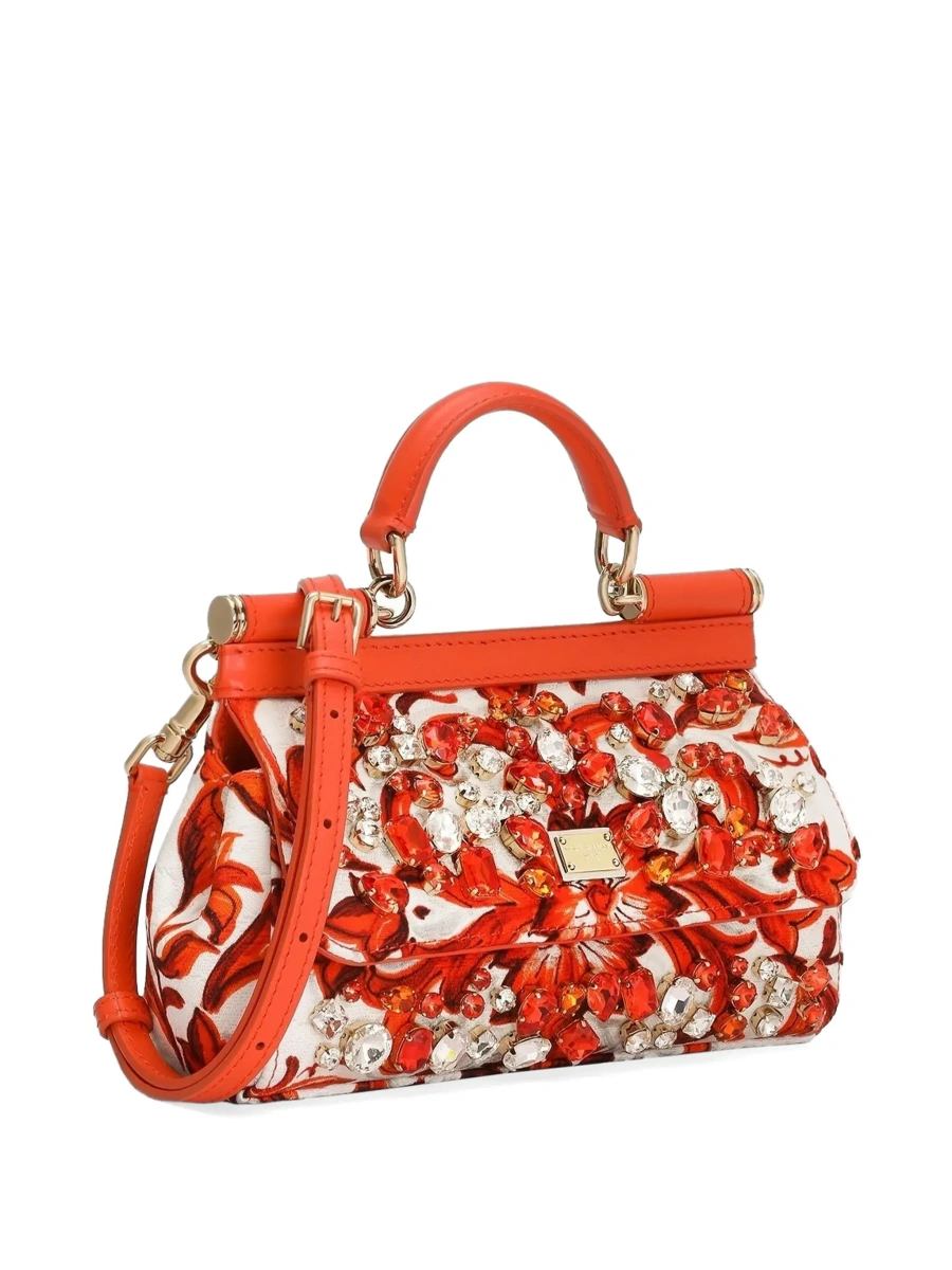 Geanta de mana Dolce &amp; Gabbana 'Sicily' portocalie din canvas si piele - Img 5
