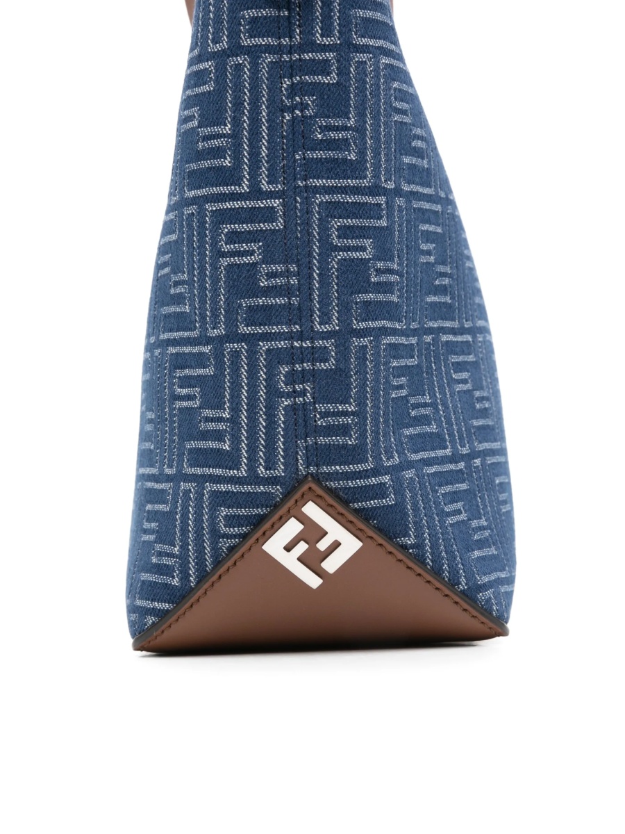 Geanta de mana Fendi albastra din material textil si piele - Img 4