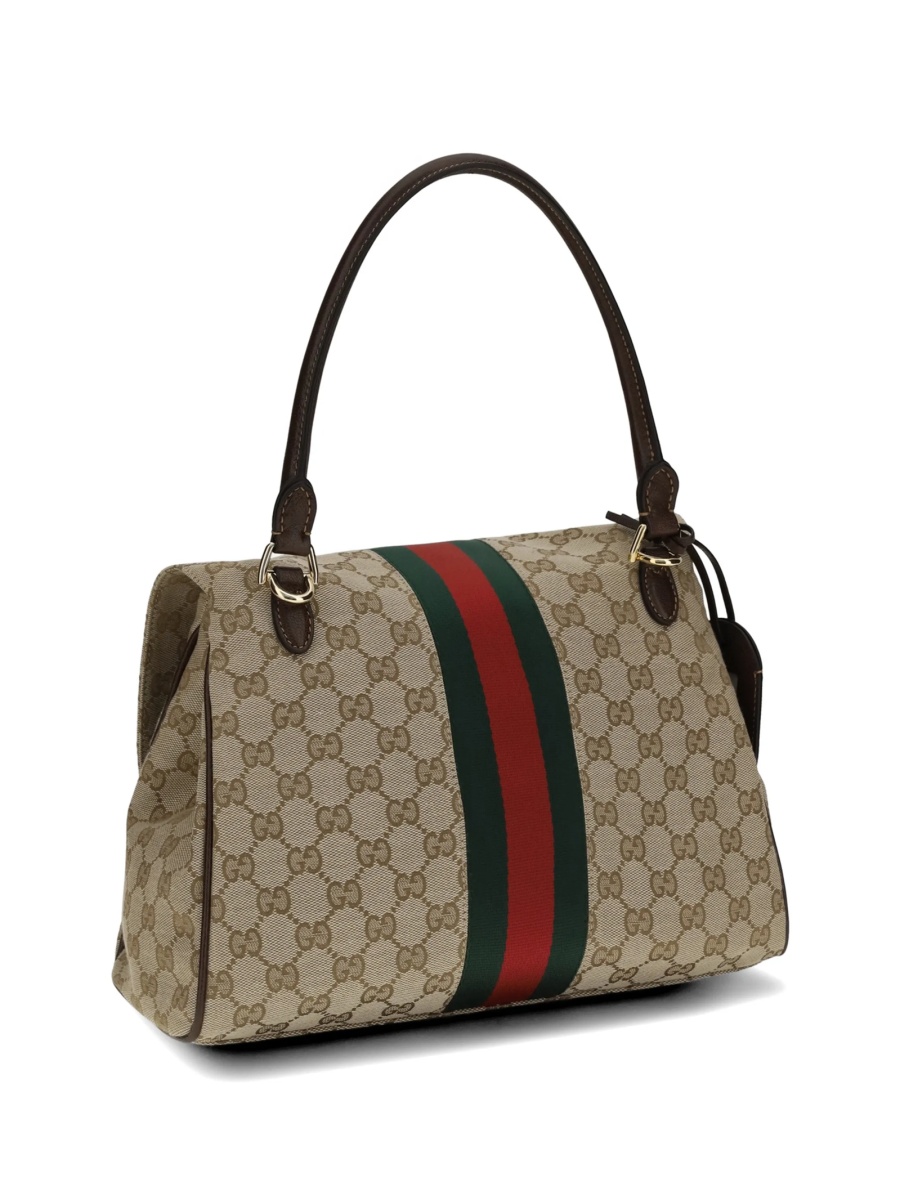 Geanta de mana Gucci Horsebit maro din material textil - Img 4