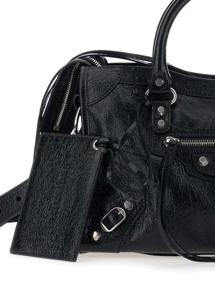 Geanta de mana 'Le City Small' Black Handbag with Adjustable and Removable Shoulder Strap in Textured Leather for Women - Img 3