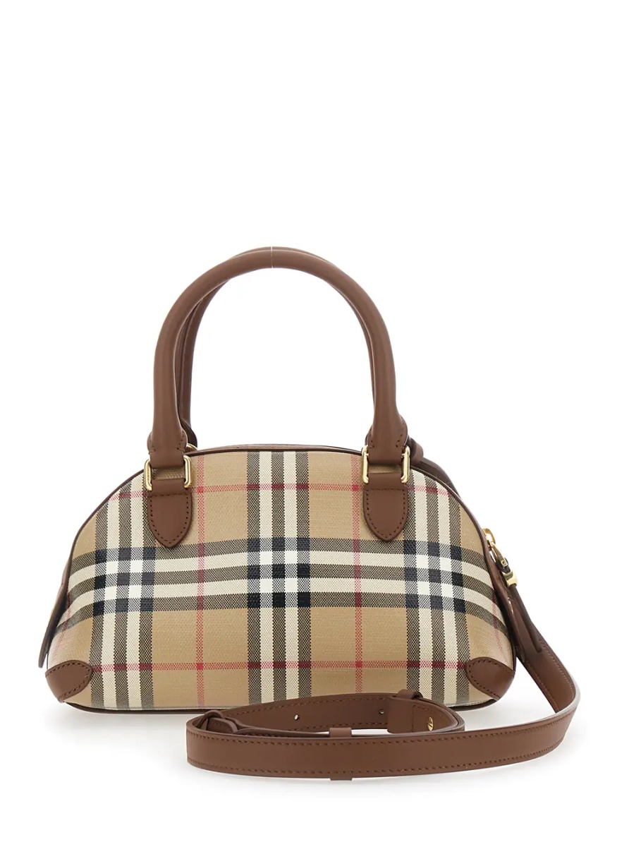 Geanta de mana 'Primrose' Beige Handbag with EKD Leather Tag and Adjustable and Removable Strap in Check Canvas for Women - Img 2
