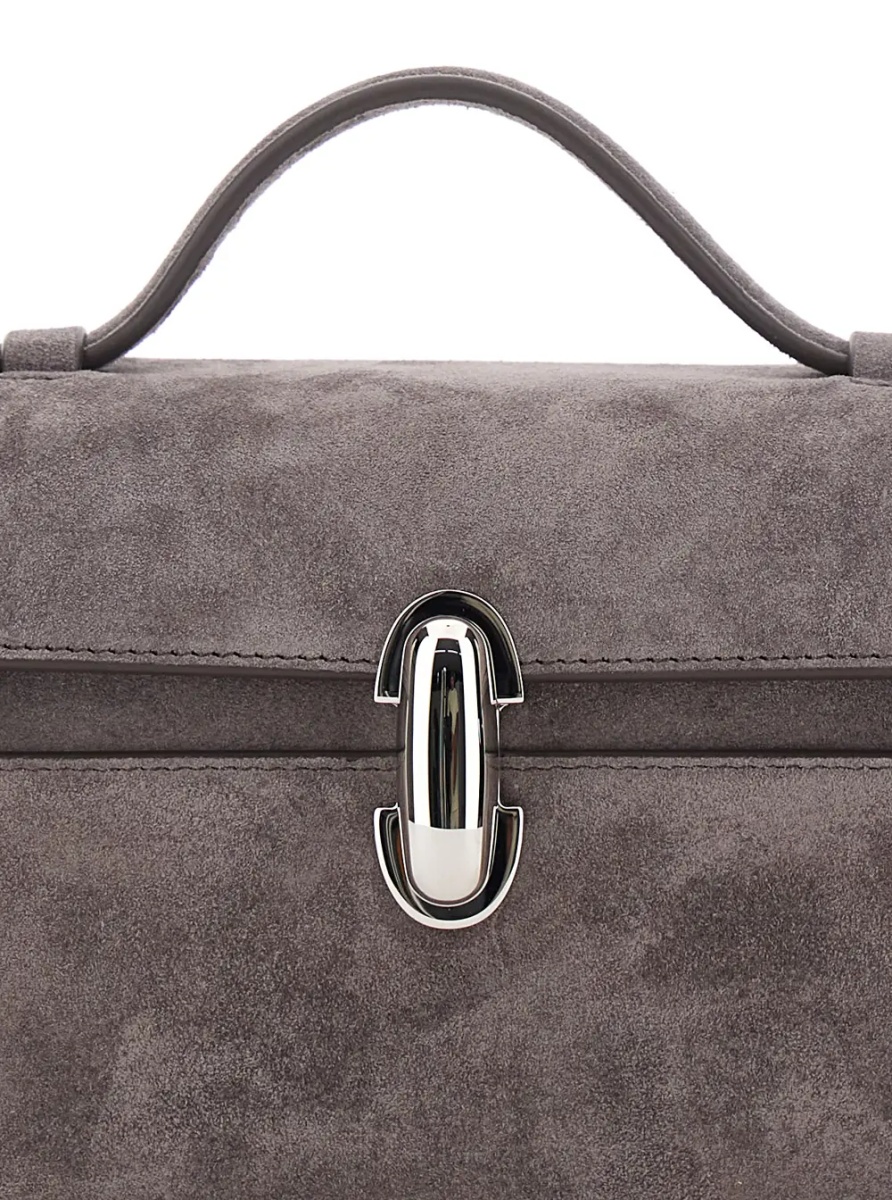 Geanta de mana SYMMETRY CLUTCH IN SUEDE with elegant details in brown suede for women - Img 3