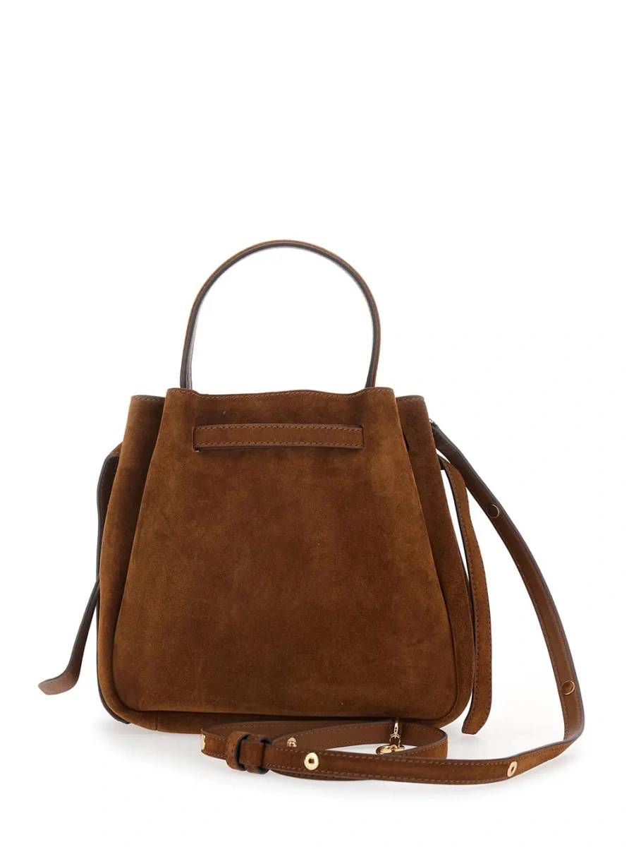 Geanta de mana Tory Burch maro din piele intoarsa 'Romy Bucket Bag' - Img 2