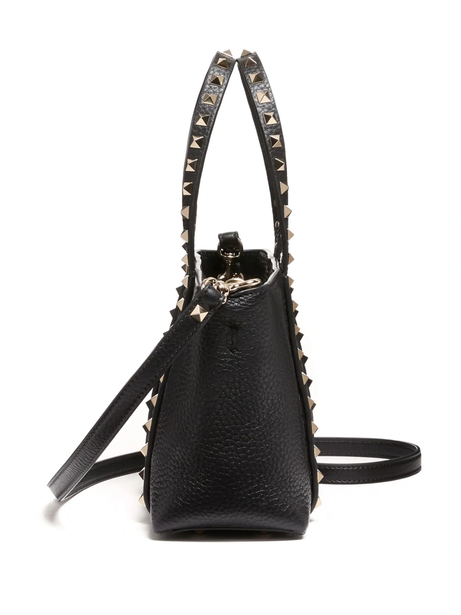 Geanta de mana Valentino Garavani Rockstud neagra din metal si zamak - Img 4