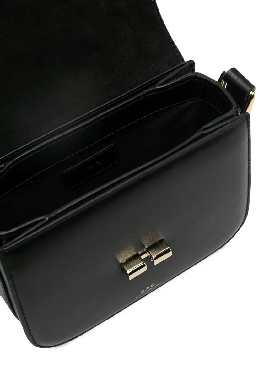 Geanta de umar A.P.C. 'Grace' Black Mini Crossbody Bag with Adjustable Strap and Logo Lettering Imprinted on the Front in Leather for Women - Img 4