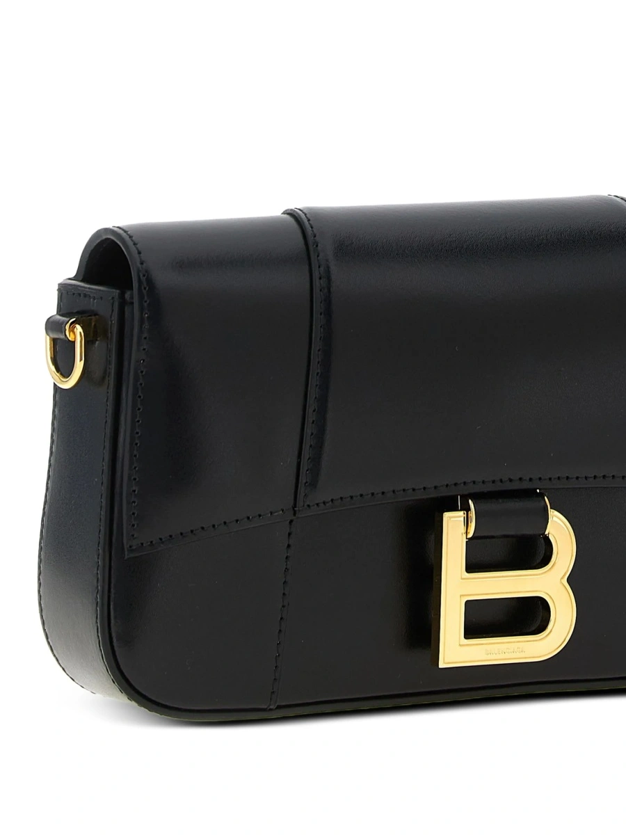 Geanta de umar Balenciaga Hourglass neagra din piele - Img 3