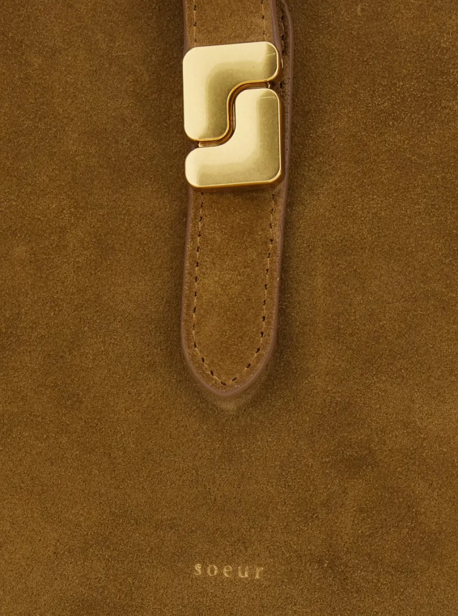 Geanta de umar 'Bello' Brown Mini Shoulder bag with Adjustable Shoulder Strap and Logo Plaque on the Front in Suede for Women - Img 3