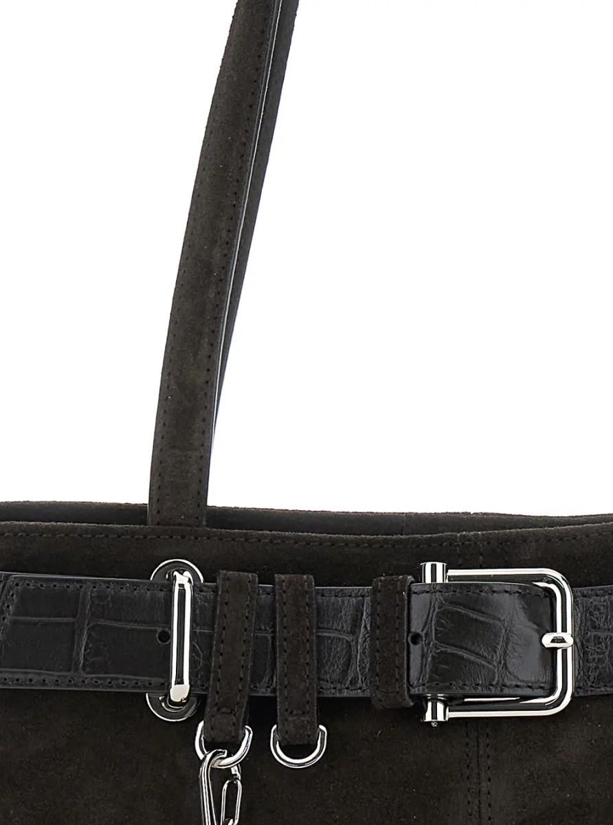 Geanta de umar 'Brocle' Brown Shoulder Bag with Belt and Pendant Key Details in Suede Woman - Img 3