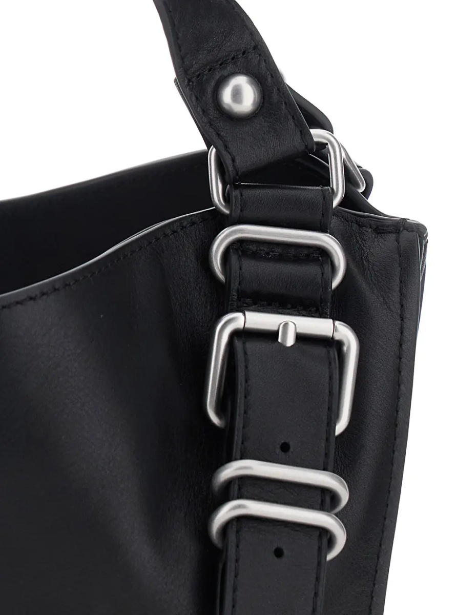 Geanta de umar 'D-One' Black Shoulder bag with logo on the front and decorative straps with buckles in leather for women - Img 3