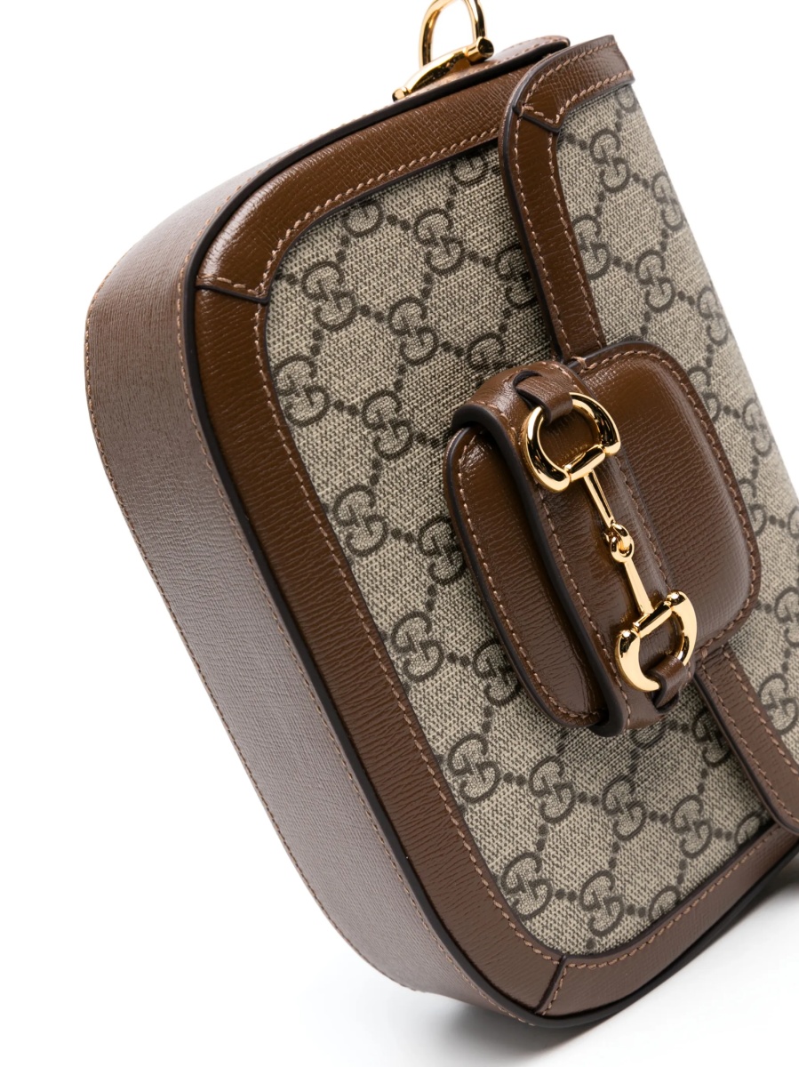 Geanta de umar Gucci Horsebit neutra din material textil si piele - Img 4