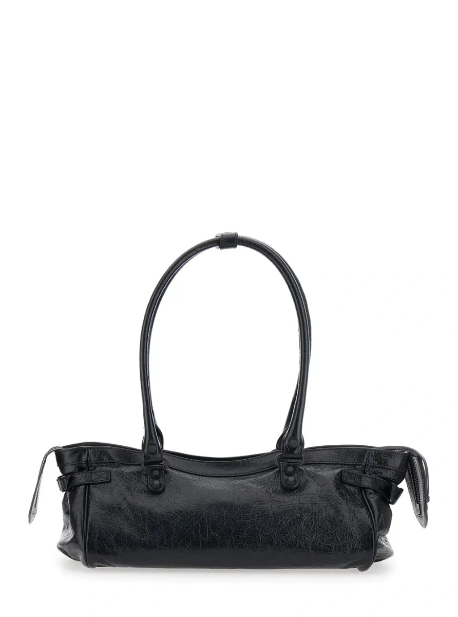 Geanta de umar 'Le City East West' Black Shoulder Bag with Two Top Handles and Zip Closure in Leather for Women - Img 2