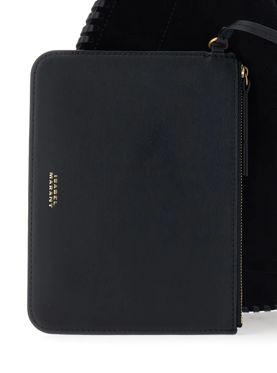 Geanta de umar 'Oskan' Black Shoulder Bag with Removable Strap and Embossed Logo on the Front in Suede for Women - Img 3