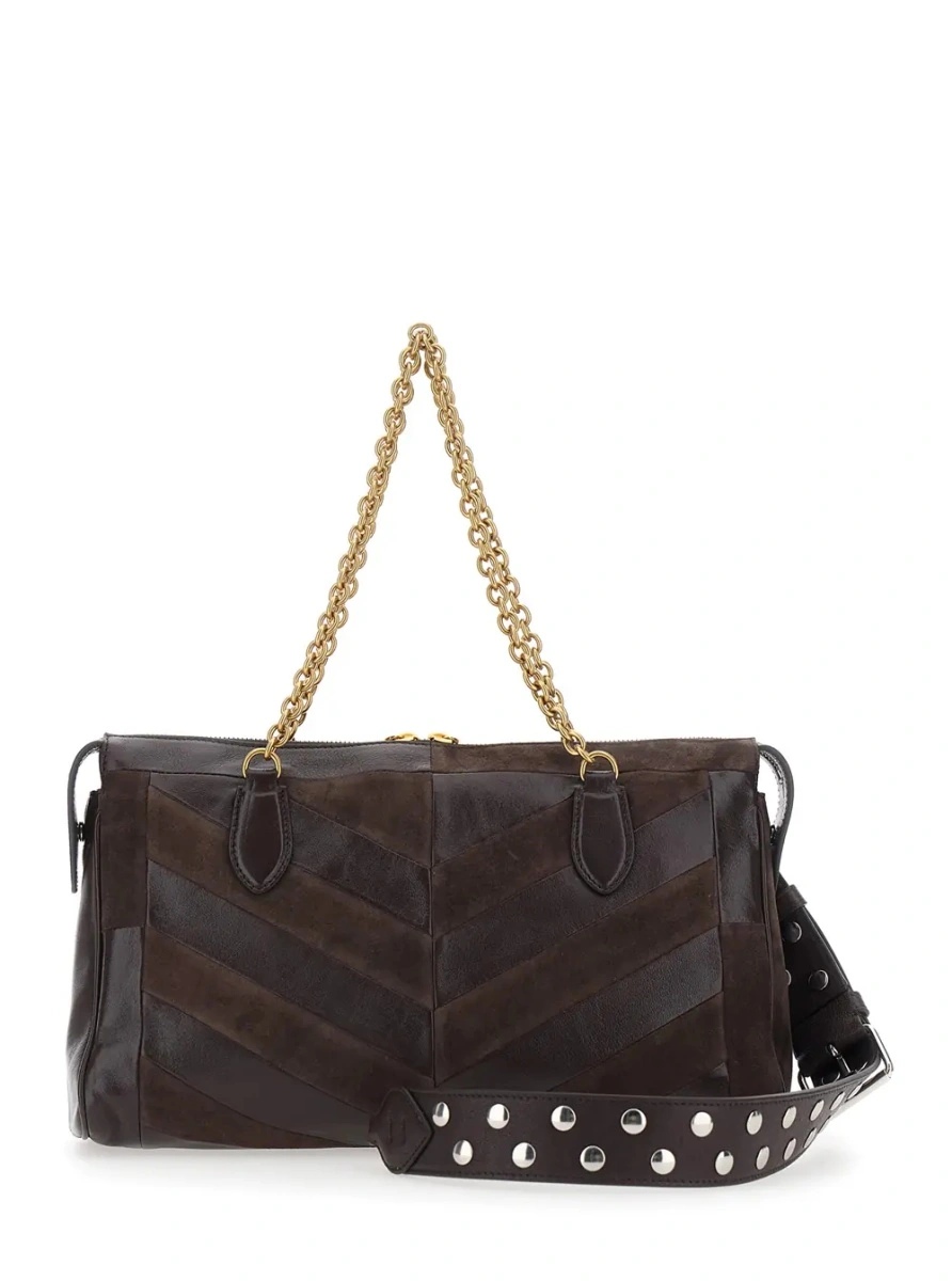 Geanta de umar 'Panthea Medium' brown Shoulder bag with VLogo plaque on the front in leather for women - Img 2