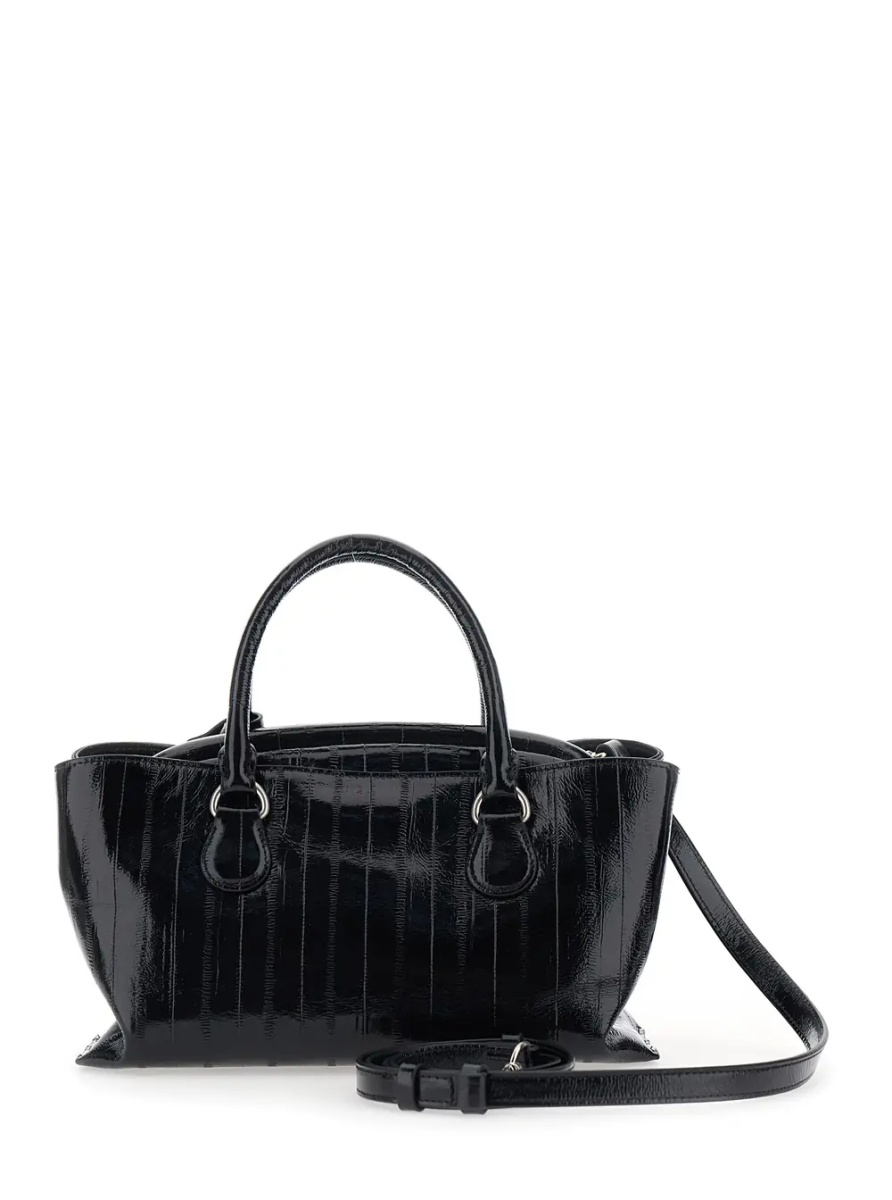 Geanta de umar 'Shell Brot' Black Mini Shoulder bag with Adjustable and Removable Strap and Pendant on the Front in Leather for Women - Img 2