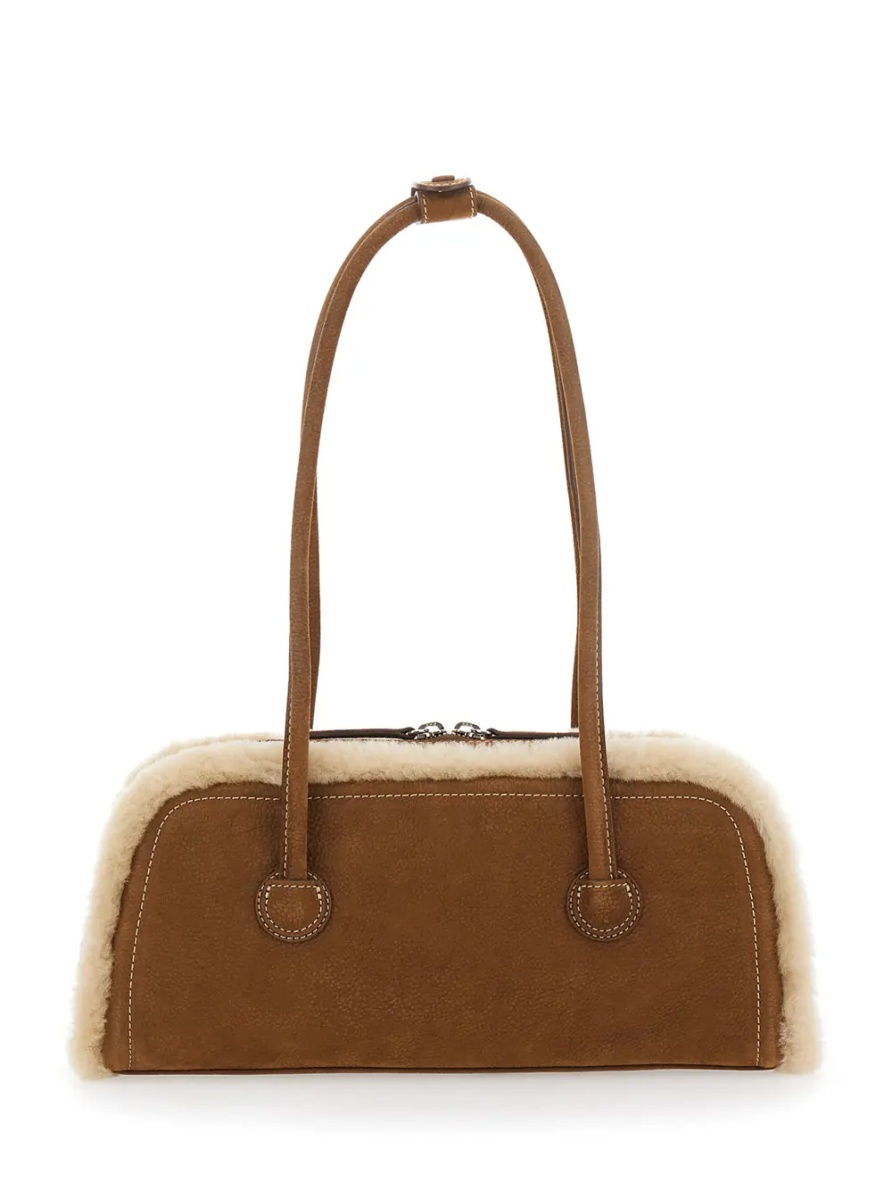 Geanta de umar Shoulder Bag Beige with Shearling and Nubuck Details - Img 2