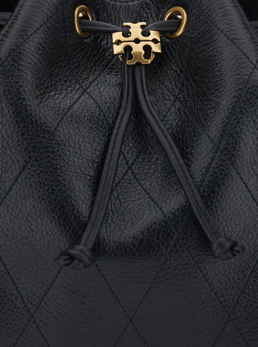 Geanta de umar Shoulder bag 'Charlie' with Drawstring Closure and Logo Plate on Front in Black Leather for Women - Img 3