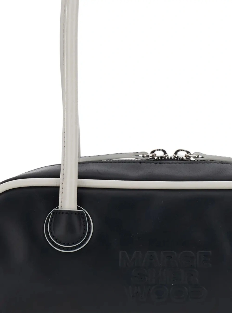 Geanta de umar 'Soft Baguette' Black Mini Shoulder Bag with Logo Lettering on the Front in Leather for Women - Img 3