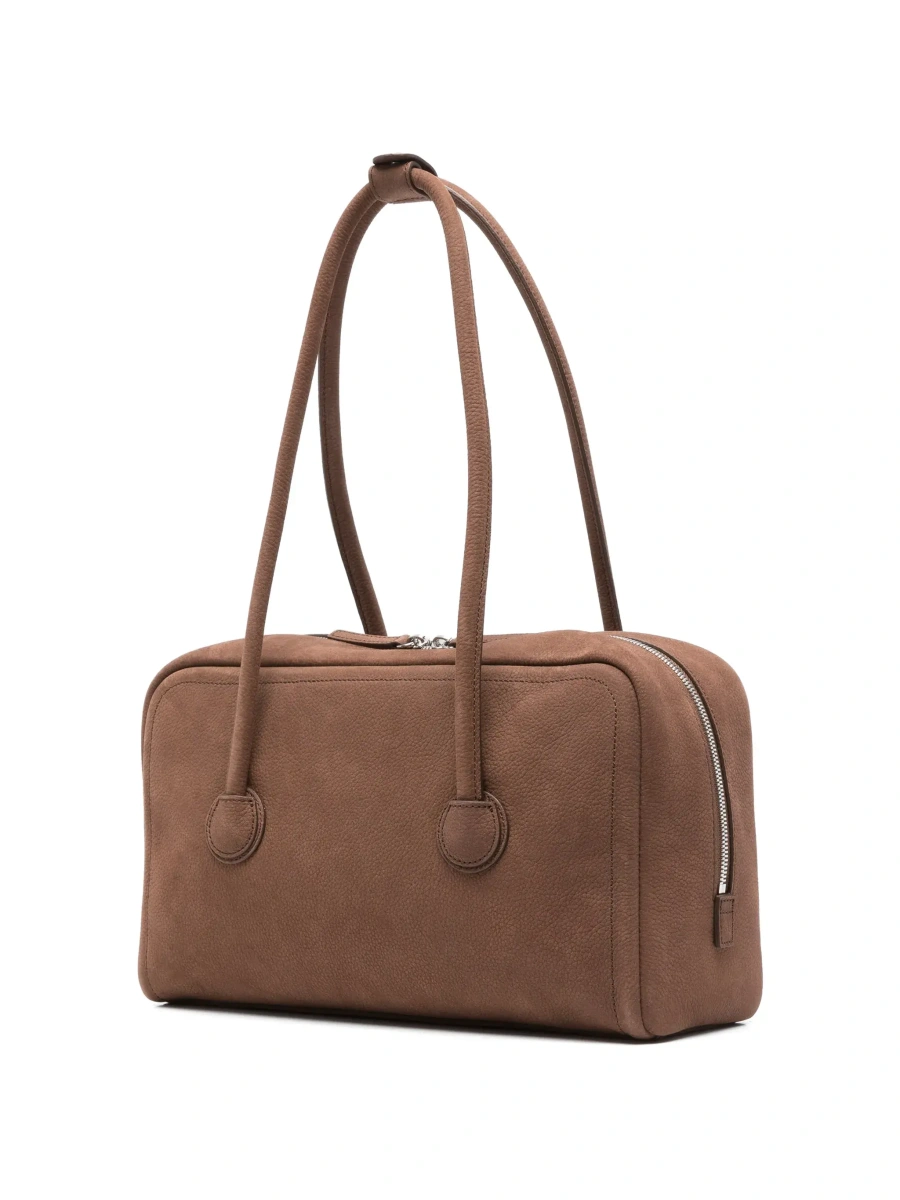 Geanta de umar 'Soft Boston Small' brown Shoulder bag with Two Top Handles and Logo lettering on the Front in suede Women - Img 5