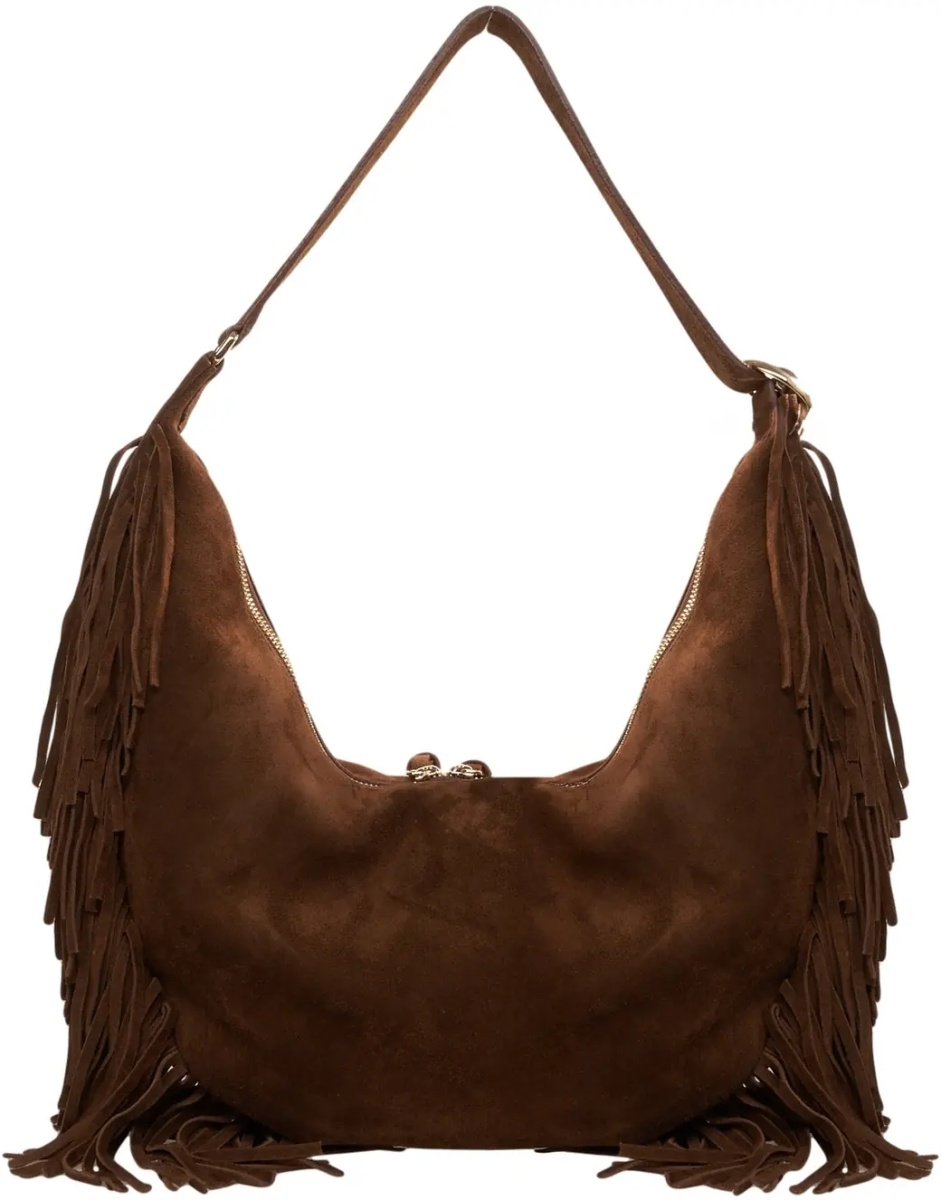 Geanta de umar Suede shoulder bag with fringe details - Img 3