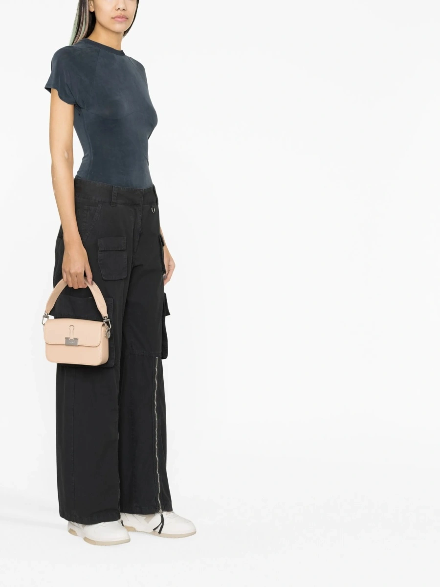 Geanta tip postas Off-White Binder neutra din piele - Img 2