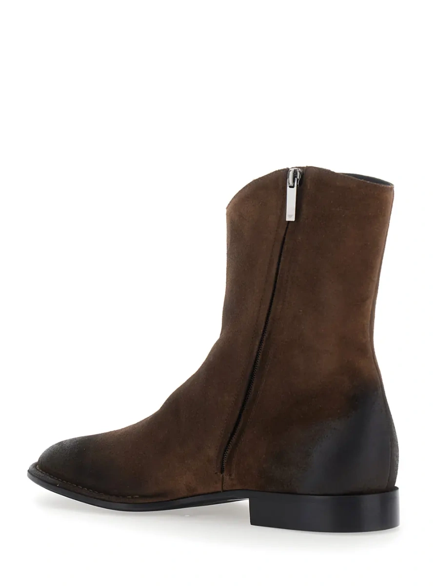 Ghete Brown Ankle Boots with Pointed Toe and Side Zip Closure in Suede for Men - Img 3