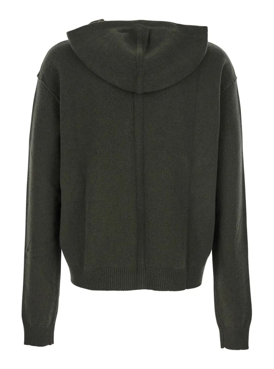 Hanorace Green Sweatshirt with Contrasting Drawstring Hood in Cashmere and Wool Man - Img 2