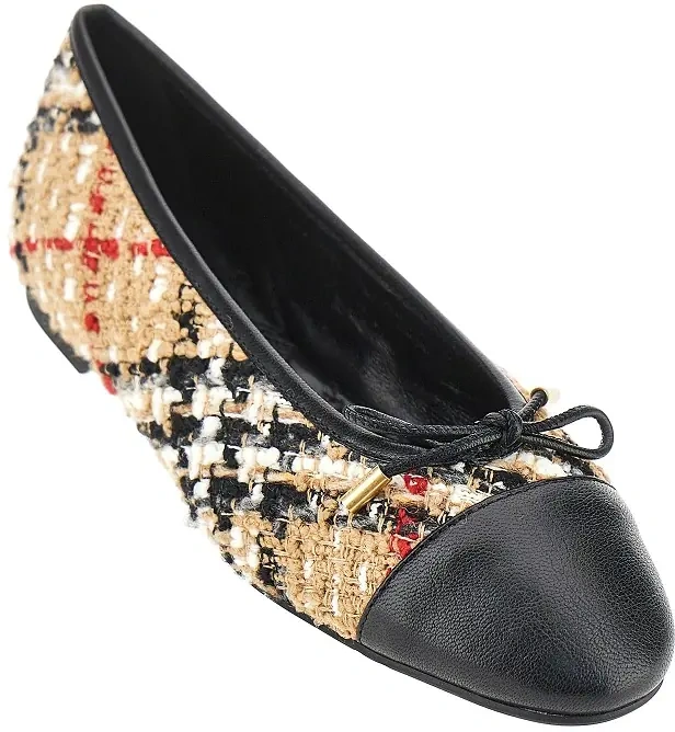 Incaltaminte Check bouclé and leather Highgate ballerinas - Img 2