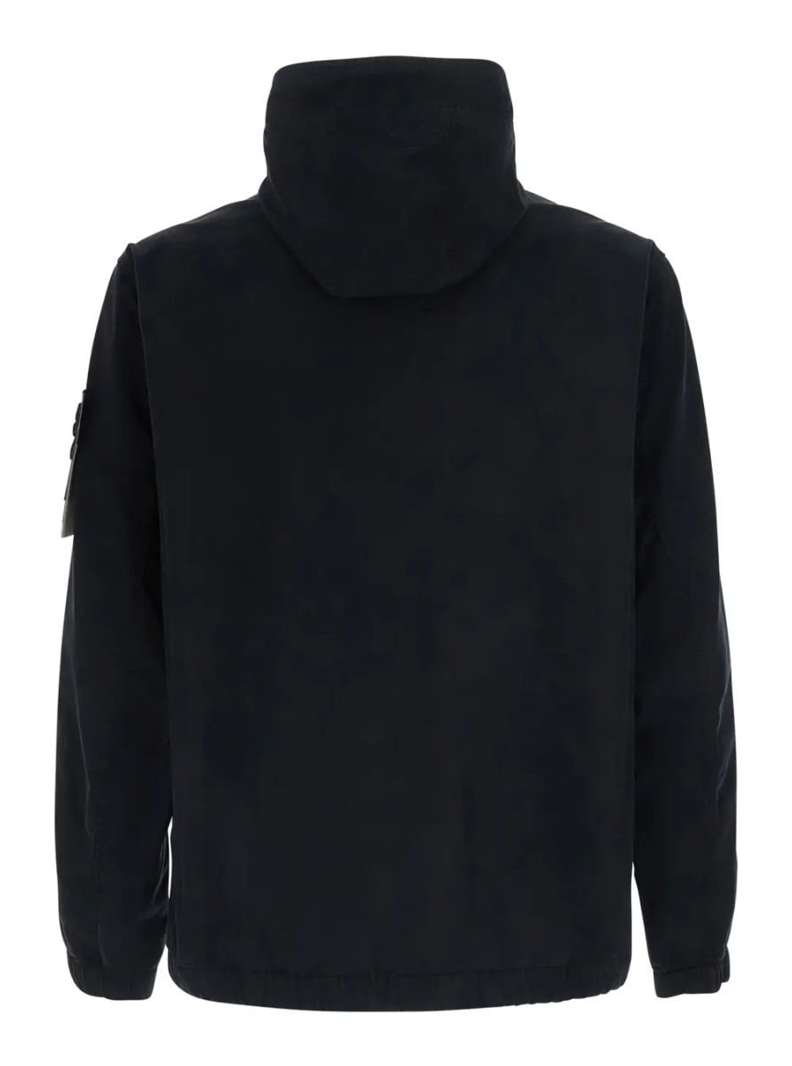 Jacheta black Jacket with fixed hood and logo patch on the sleeve in cotton twill men - Img 2