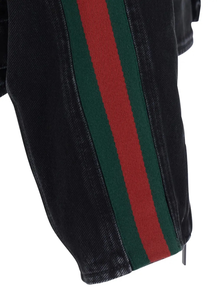 Jacheta black Jacket with side Web details in cotton denim for men - Img 4