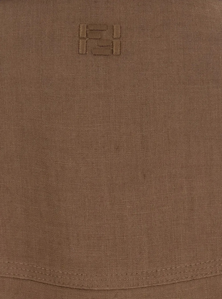 Jacheta Brown Jacket with Classic Collar and Four Patch Pockets on the Front in Linen for Men - Img 4