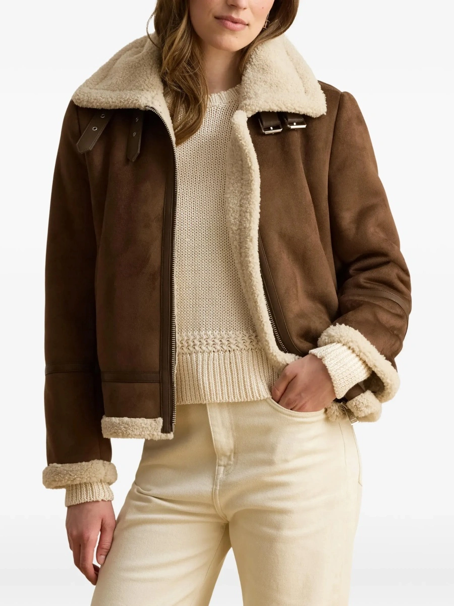 Jacheta brown shearling jacket with wide collar in eco-leather Women - Img 6