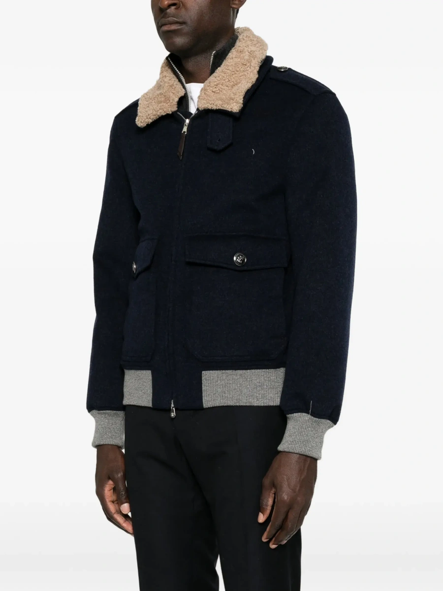 Jacheta Brunello Cucinelli albastra din casmir si shearling - Img 5