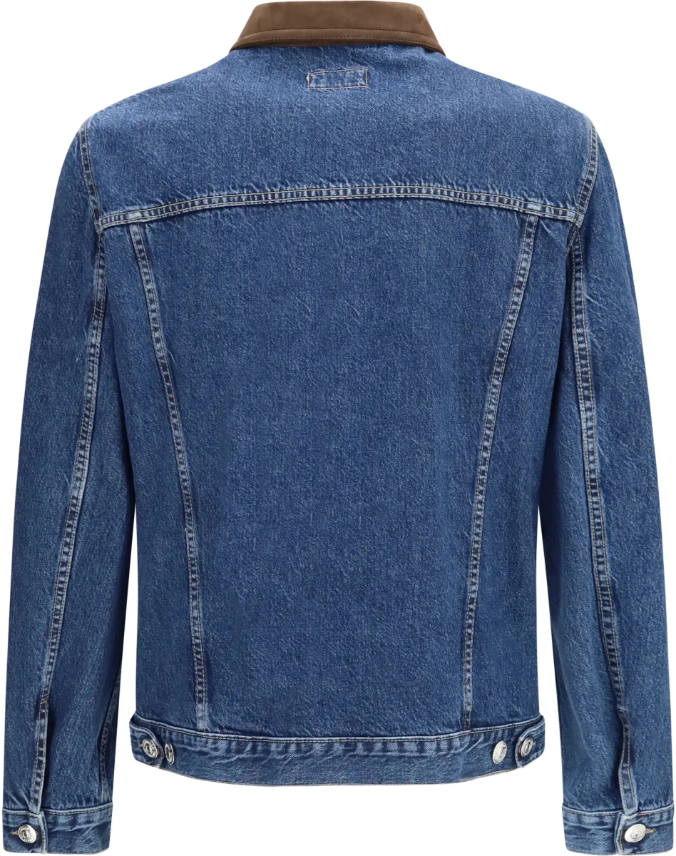Jacheta Brunello Cucinelli multicolora din denim si piele intoarsa - Img 2