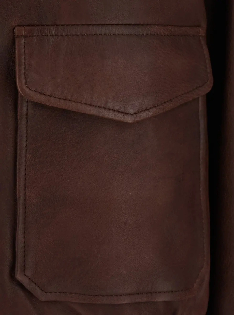 Jacheta 'Marcus' Brown Jacket with fur collar and two front patch pockets in leather for women - Img 2
