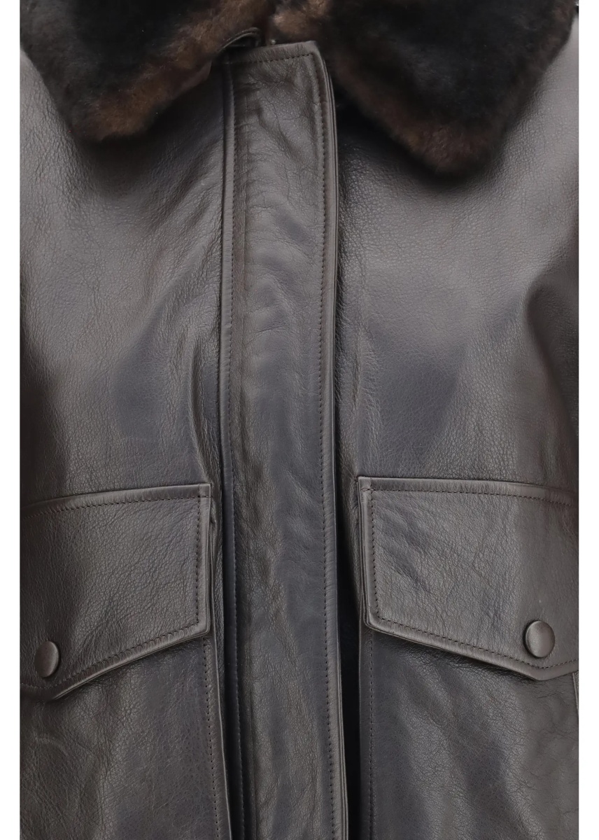 Jacheta Russo leather Bomber with shearling collar - Img 3