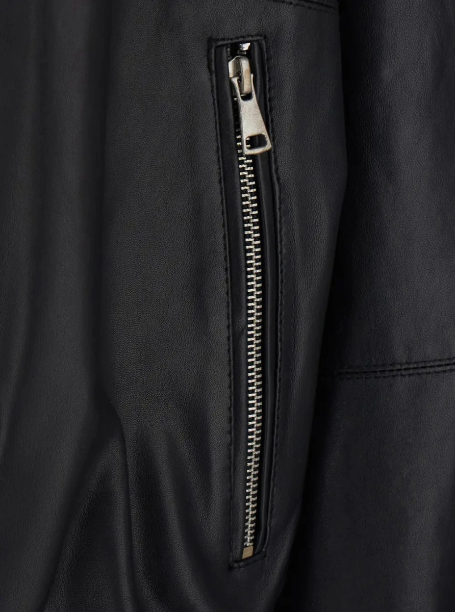 Jacheta 'Tanner' Black Jacket with Fixed Hood in Leather for Women - Img 2