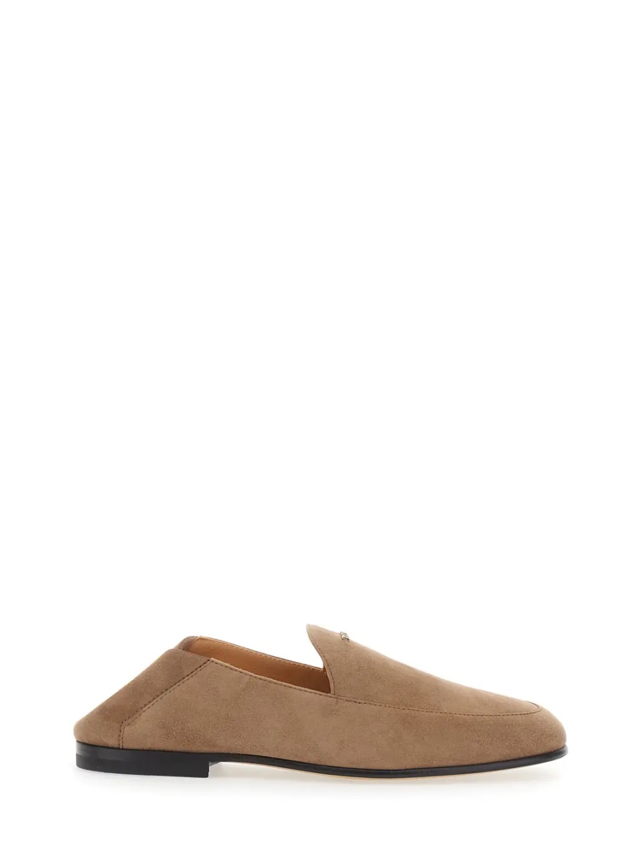 Mocasini Beige Loafers with logo lettering plate on the front in suede for women - Img 5