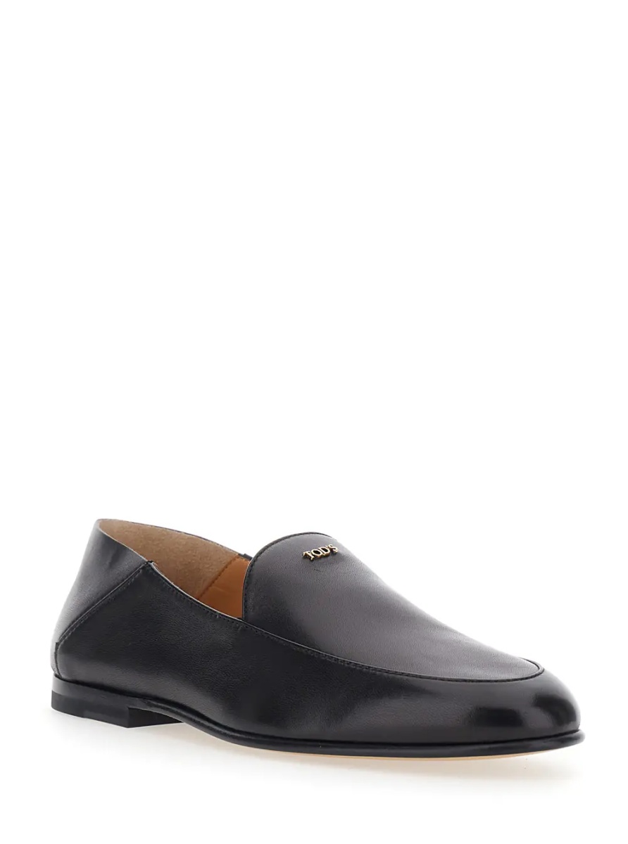 Mocasini Black Loafers with logo lettering plate on the front in smooth leather for women - Img 2
