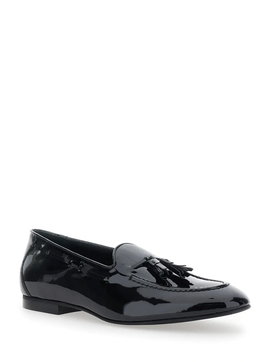 Mocasini Black loafers with tassel detail in leather for men - Img 2