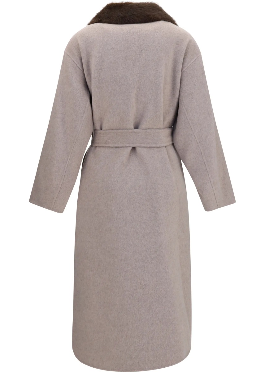 Paltoane P.A.R.O.S.H. Wool Coat with fur collar and belt - Img 2